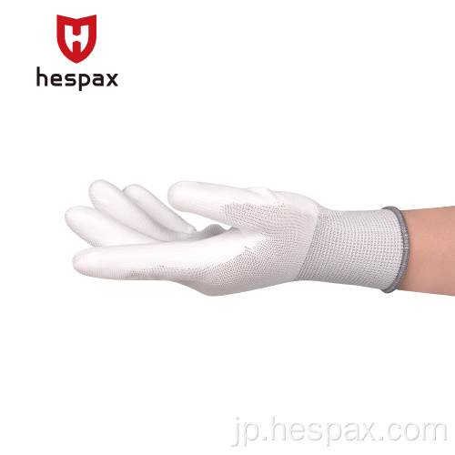 Hespax白ポリウレタンコーティング抗静止手袋